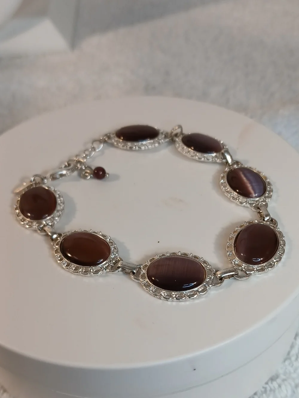 Vintage Avon Silver-Tone Bracelet with Purple Oval Cabochon Stones